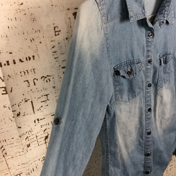 Chambray Blue Denim Button Down Shirt - Picture 3 of 5